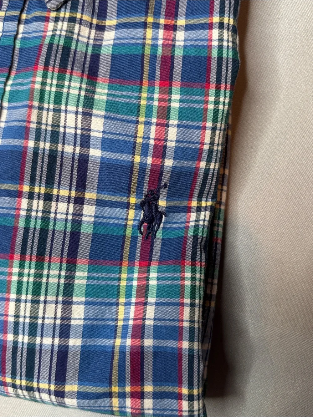 Ralph Lauren Boys Navy Green Red Plaid Button-Down Long Sleeve Shirt Size 3 3T